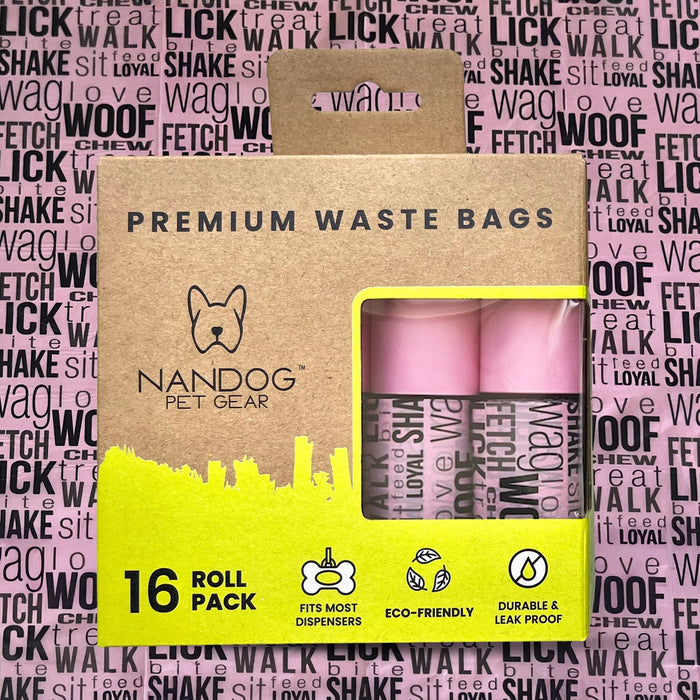 Poop Bags | 16 Rolls | Pink Words