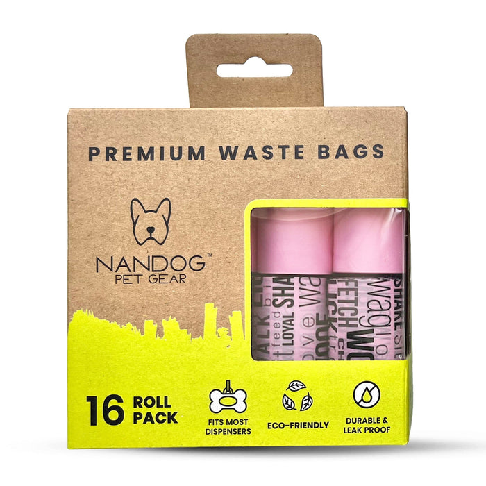 Poop Bags | 16 Rolls | Pink Words