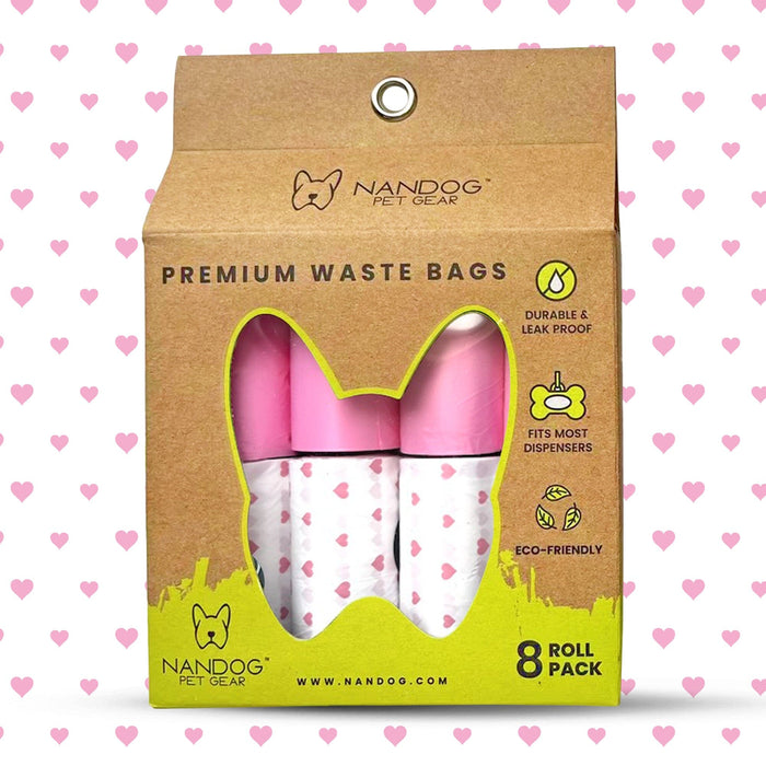 Poop Bags | 8 Rolls | Pink Hearts